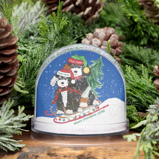 Bernedoodles Christmas Sled Bringing Home Tree Snowglobe (Winter)
