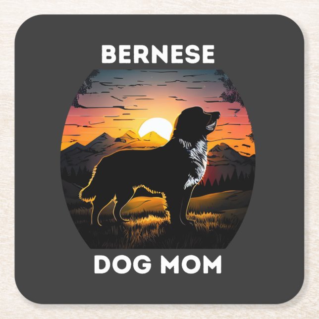 Bernese and the Rising Sun For Bernese Dog Mom Square Paper Coaster (Front)