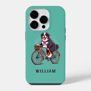 Bernese Dog Biker, Bike adventure Customized Name iPhone 14 Pro Case