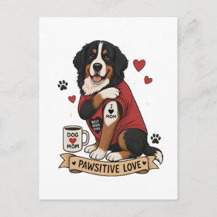 Bernese Dog with Tattoo Illustration I Heart Mom Postcard