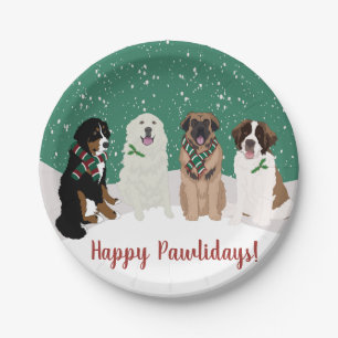 Bernese Leonberger Pyrenees St Bernard Christmas Paper Plate