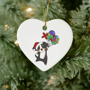 Bernese Merry Christmas Happy Christmas Dogs Ceramic Ornament