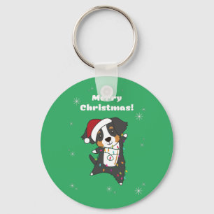 Bernese Merry Christmas Happy Christmas Dogs Keych Keychain