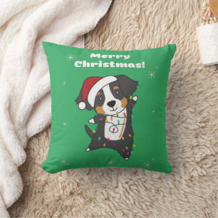 Bernese Merry Christmas Happy Christmas Dogs Throw Pillow