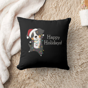 Bernese Merry Christmas Happy Christmas Dogs Throw Pillow