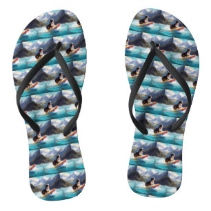 Bernese Mountain Beach Surfing Painting Flip Flops
