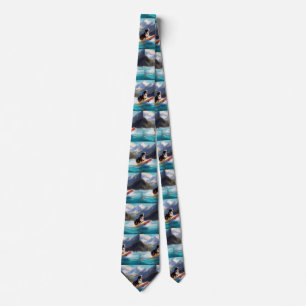 Bernese Mountain Beach Surfing Painting Tie