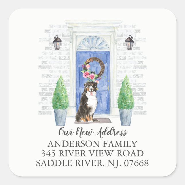Bernese Mountain Blue Door New Address Label (Front)