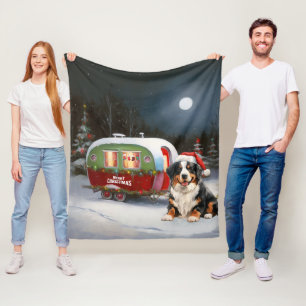 Bernese Mountain Caravan Christmas Adventure Fleece Blanket