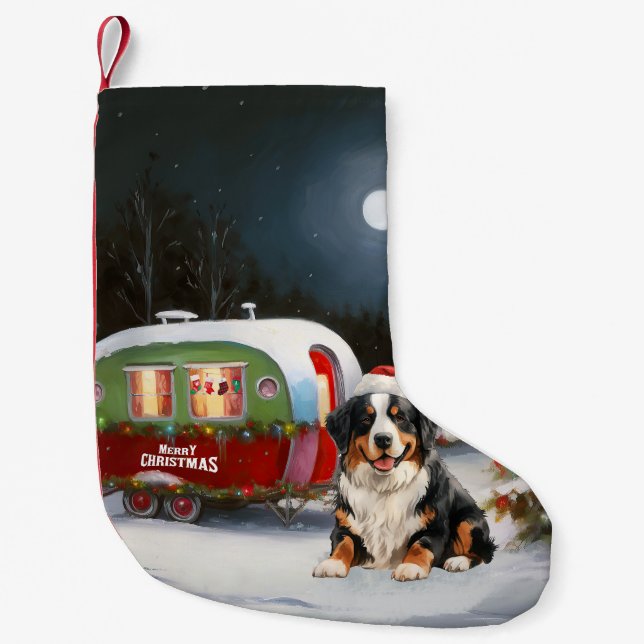 Bernese Mountain Caravan Christmas Adventure Small Christmas Stocking (Front)