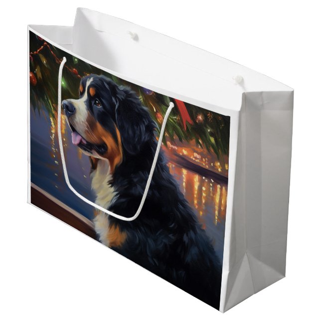 Bernese Mountain Christmas Cruise: Pawsome Holiday Large Gift Bag (Front Angled)