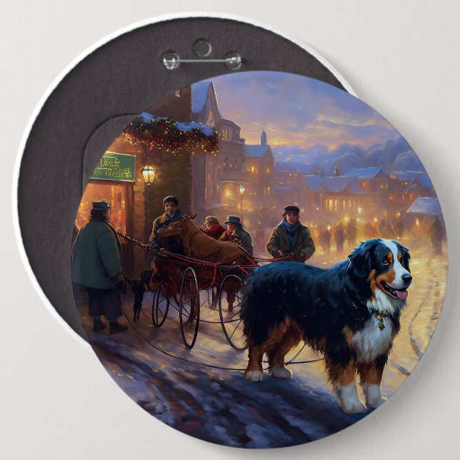 Bernese Mountain Christmas Festive Season 6 Inch Round Button (Front & Back)