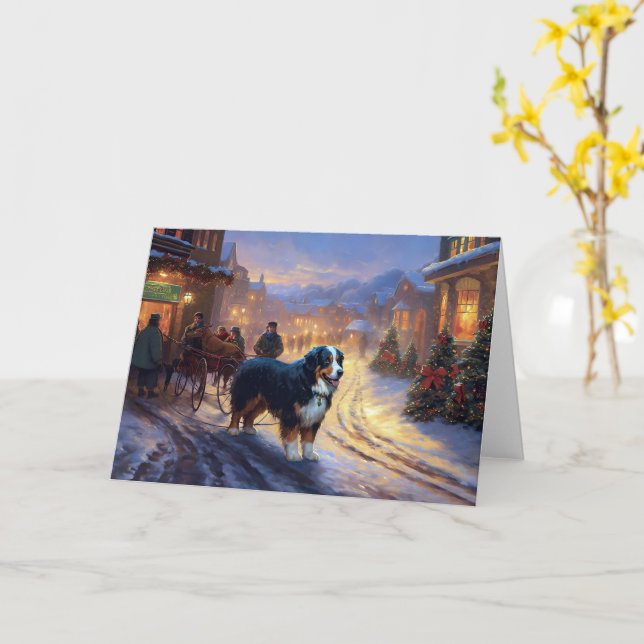 Bernese Mountain Christmas Festive Season Card (Yellow Flower)