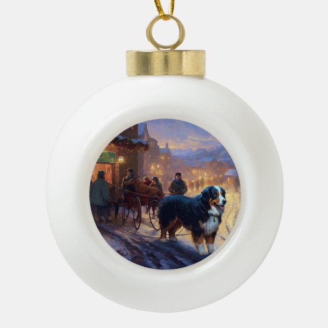 Bernese Mountain Christmas Festive Season Ceramic Ball Christmas Ornament (Front)