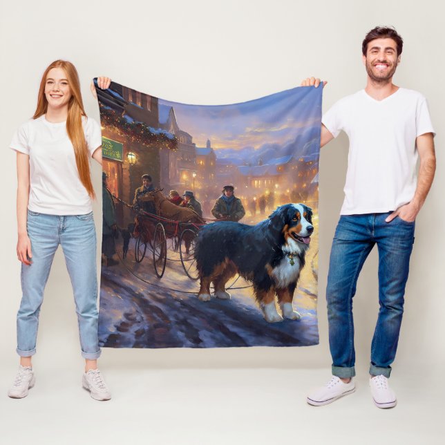 Bernese Mountain Christmas Festive Season Fleece Blanket (In Situ)