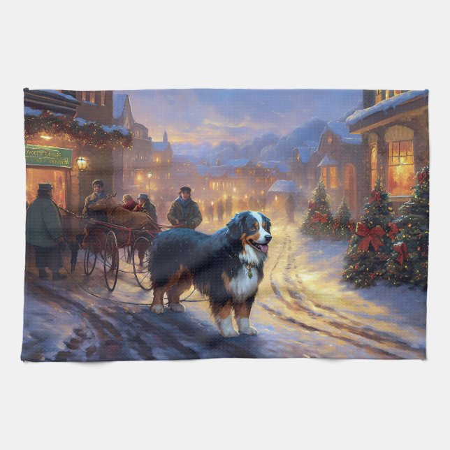 Bernese Mountain Christmas Festive Season Kitchen Towel (Horizontal)