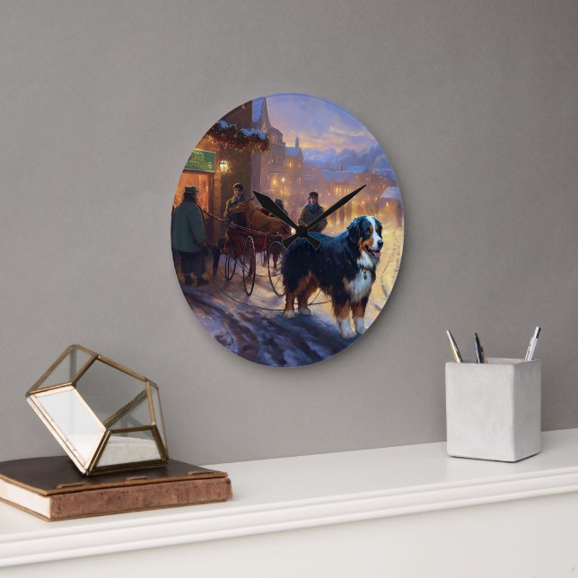 Bernese Mountain Christmas Festive Season Large Clock (Office)