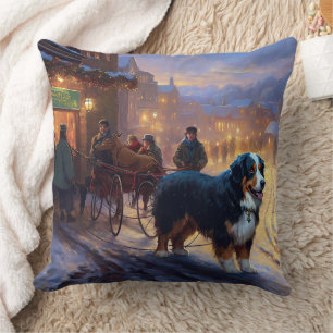 Bernese Mountain Christmas Festive Season Throw Pillow