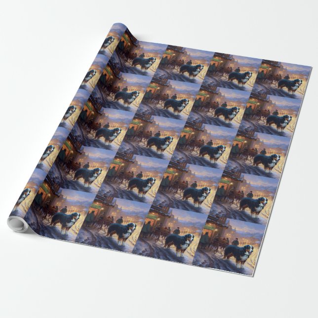Bernese Mountain Christmas Festive Season Wrapping Paper (Unrolled)
