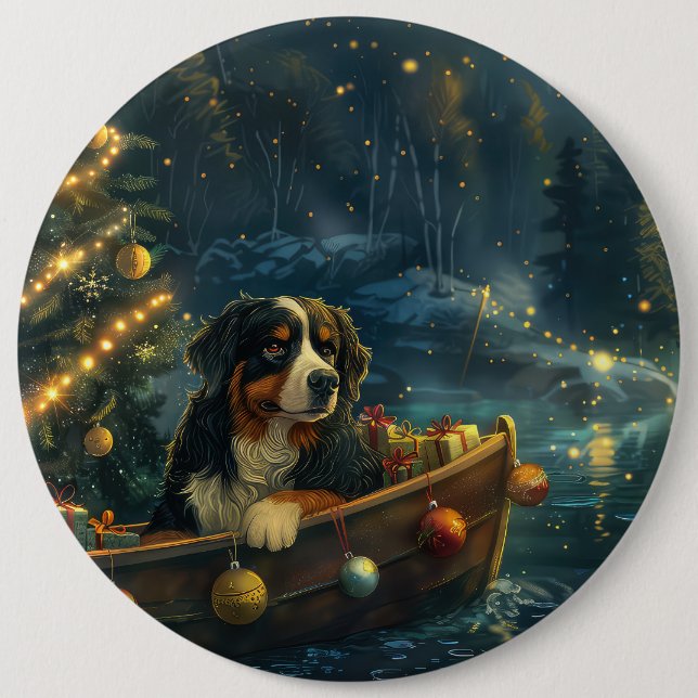 Bernese Mountain Christmas Festive Voyage 6 Inch Round Button (Front)