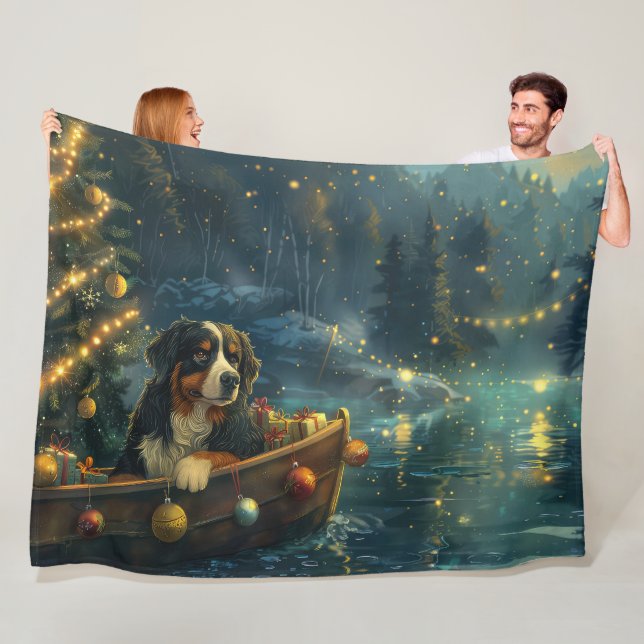 Bernese Mountain Christmas Festive Voyage Fleece Blanket (In Situ)