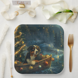 Bernese Mountain Christmas Festive Voyage Paper Plate