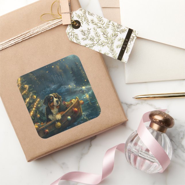 Bernese Mountain Christmas Festive Voyage Square Sticker (Gifting)