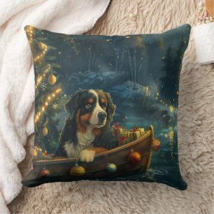Bernese Mountain Christmas Festive Voyage Throw Pillow