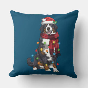 Bernese Mountain Christmas Light Funny Dog Lover Throw Pillow