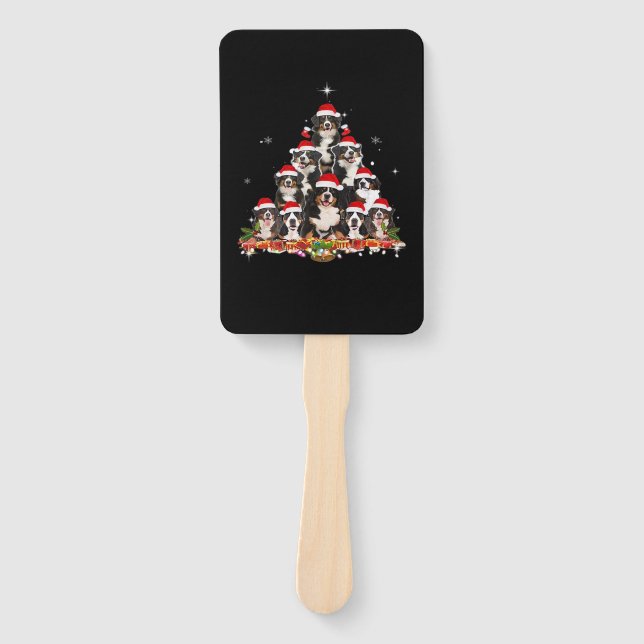 Bernese Mountain Christmas Tree Dog Santa Xmas Fun Hand Fan (Front)