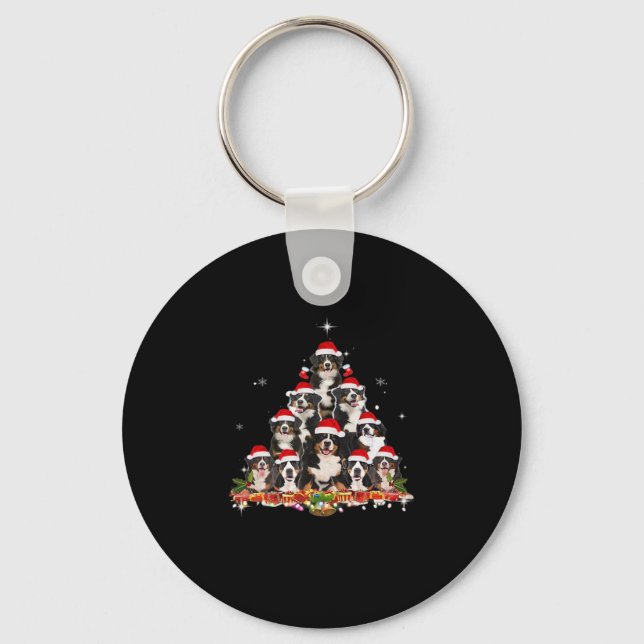 Bernese Mountain Christmas Tree Dog Santa Xmas Fun Keychain (Front)