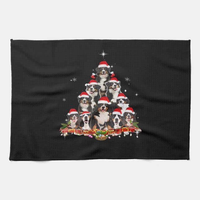 Bernese Mountain Christmas Tree Dog Santa Xmas Fun Kitchen Towel (Horizontal)