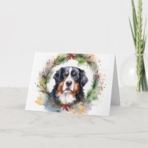 Bernese Mountain Christmas Wreath Festive Pup  Card