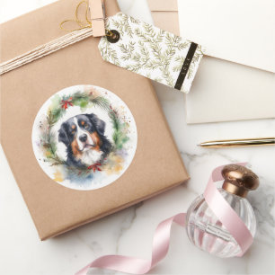 Bernese Mountain Christmas Wreath Festive Pup  Classic Round Sticker