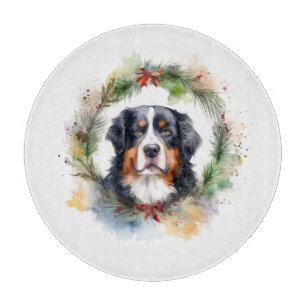 Bernese Mountain Christmas Wreath Festive Pup  Cutting Board