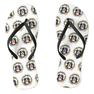 Bernese Mountain Christmas Wreath Festive Pup Flip Flops
