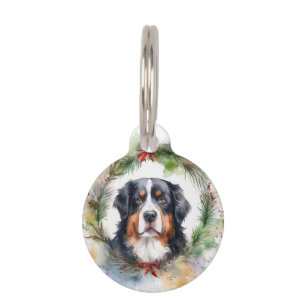 Bernese Mountain Christmas Wreath Festive Pup Pet Tag