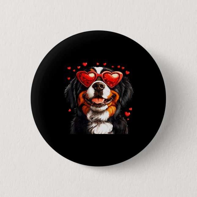 Bernese Mountain Cute Berner Dog Lover Valentines  2 Inch Round Button (Front)
