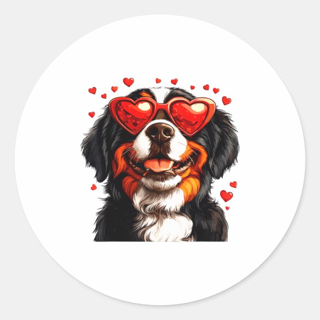 Bernese Mountain Cute Berner Dog Lover Valentines  Classic Round Sticker (Front)