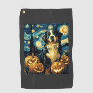 Bernese Mountain Cute Dog Halloween Jack O Lantern Golf Towel