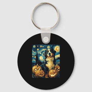 Bernese Mountain Cute Dog Halloween Jack O Lantern Keychain