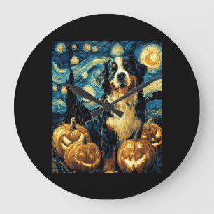 Bernese Mountain Cute Dog Halloween Jack O Lantern Large Clock