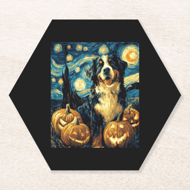 Bernese Mountain Cute Dog Halloween Jack O Lantern Paper Coaster (Front)