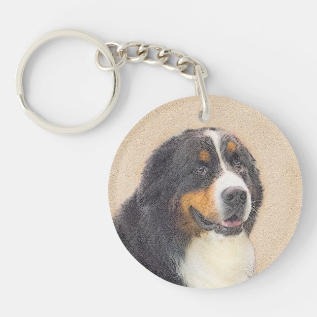 Bernese Mountain Dog 2 Painting - Original Dog Art Keychain (Front)