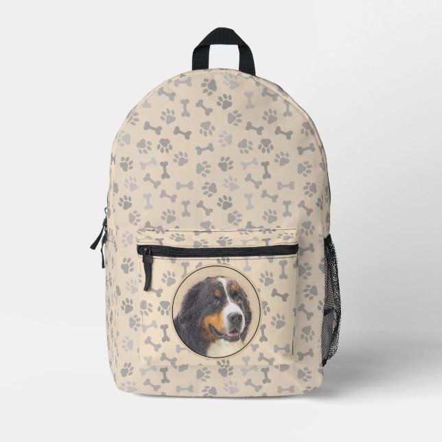 Bernese Mountain Dog 2 Painting - Original Dog Art Printed Backpack (Front)