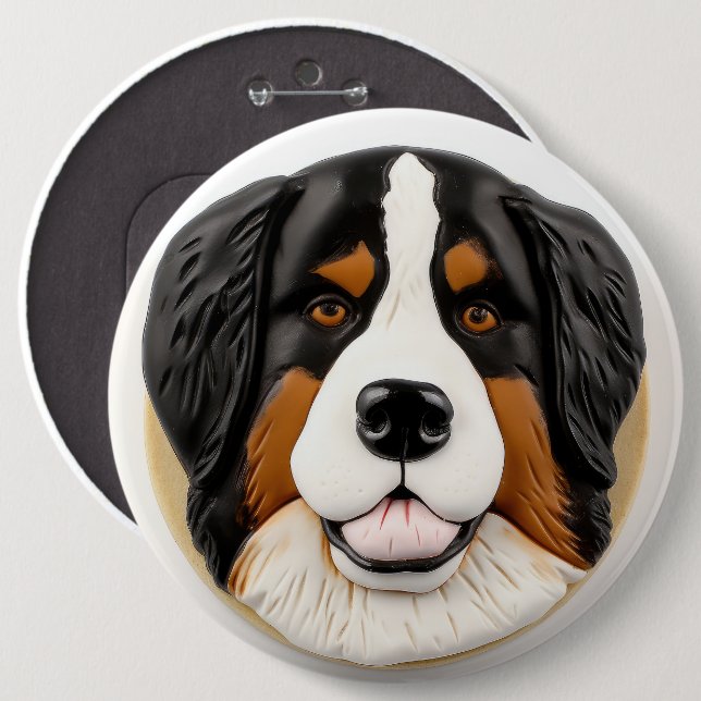 Bernese Mountain Dog 3D Inspired 6 Inch Round Button (Front & Back)