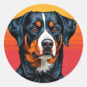 Bernese Mountain Dog Against Warm Sunset Colours Classic Round Sticker