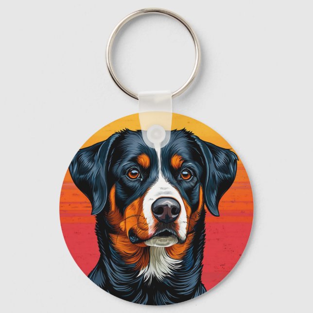Bernese Mountain Dog Against Warm Sunset Colours Keychain (Front)