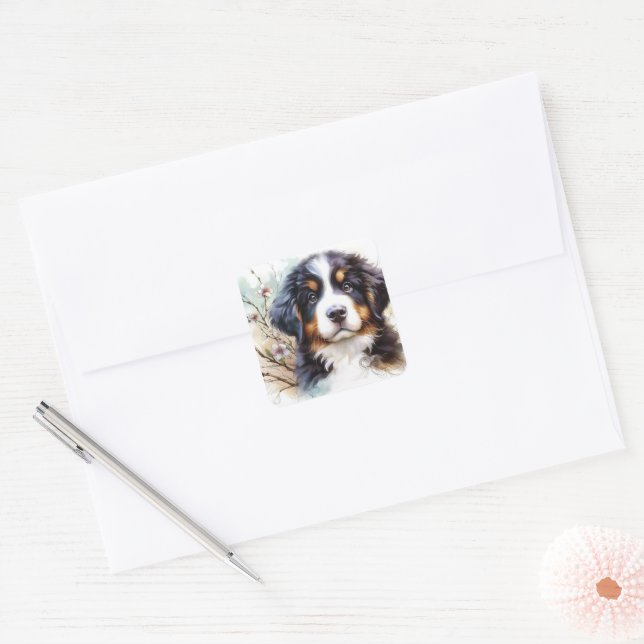 Bernese Mountain Dog AI Puppy  Square Sticker (Envelope)