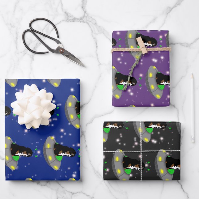 Bernese Mountain Dog Alien UFO  Wrapping Paper Sheet (Front)